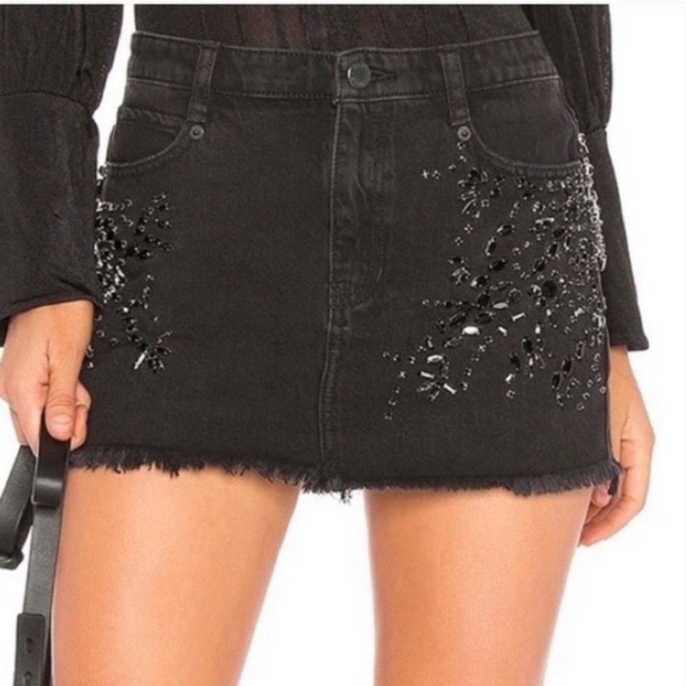 Free People Black Embellished Denim Mini Skirt